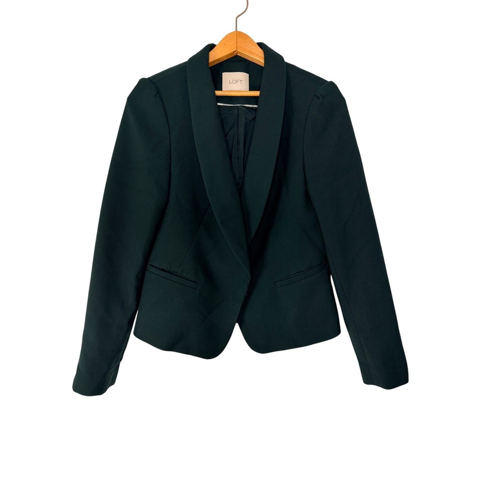 Ann Taylor LOFT Dark Green Shawl Collar Single Button Blazer Jacket Size 4